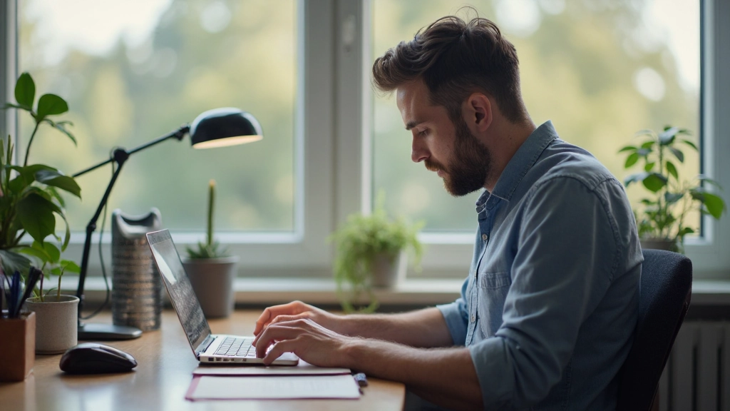 Светлое рабочее место с естественным светом из окна и дополнительной настольной лампой