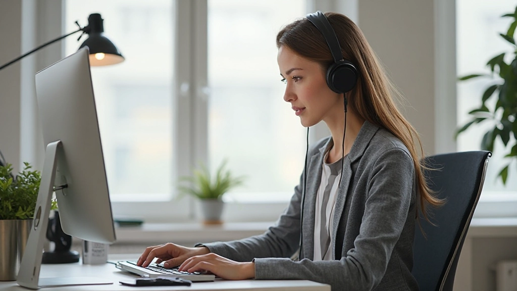 Человек с наушниками, занятый созданием идеального рабочего окружения